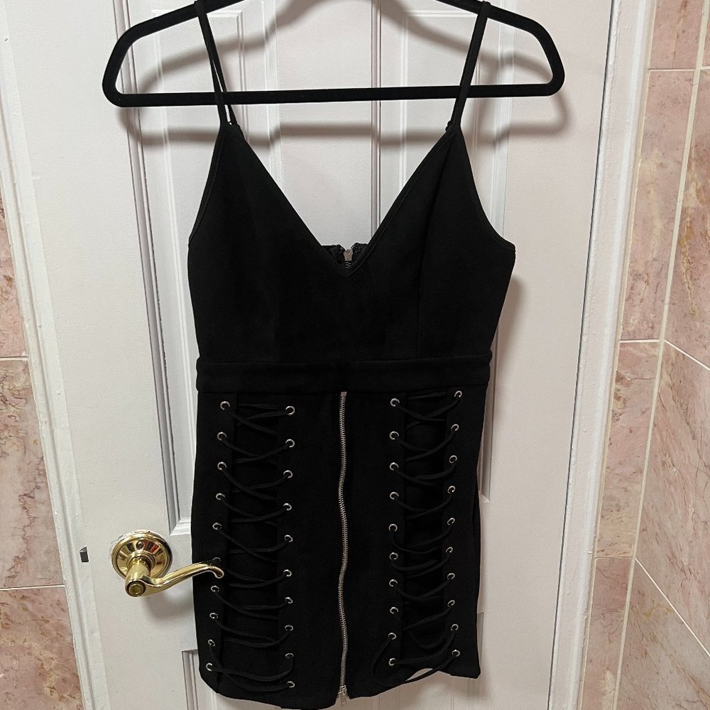 Seek the Label Black Cocktail Dress Lace-up Front, Size Small
